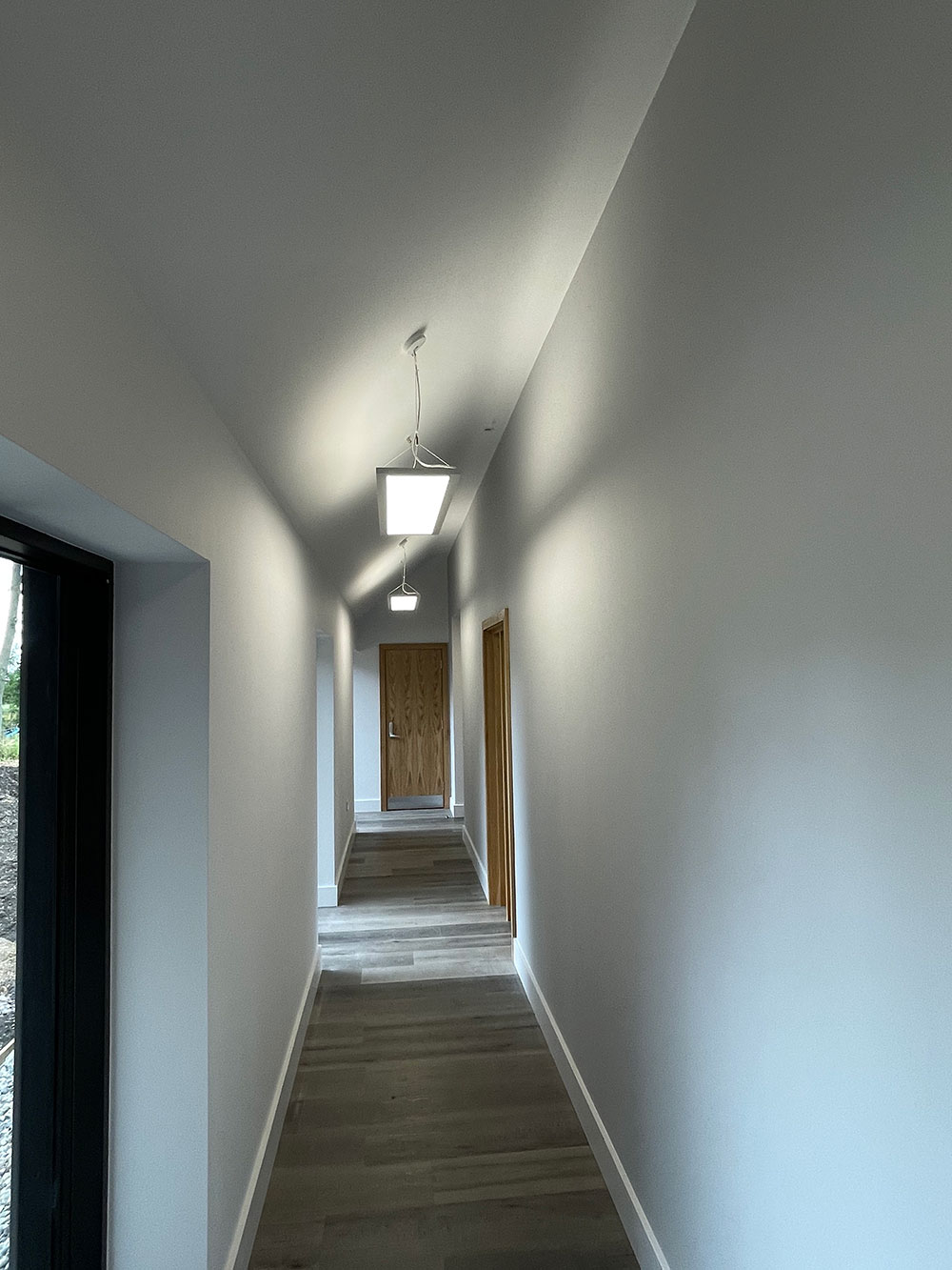 hall with strip lights